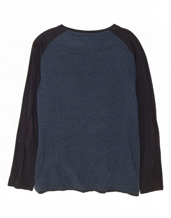 Fat Face Mens Top Long Sleeve Large Navy Blue Colourblock Cotton