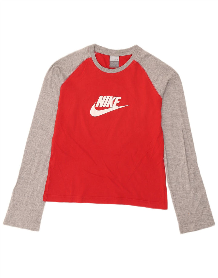 Top grafico corto da donna Nike manica lunga UK 10/12 Medium Red Colourblock