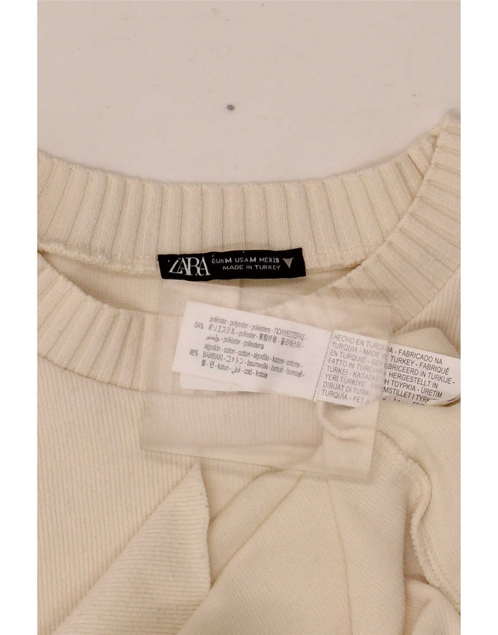 Maglione maglione girocollo da donna Zara UK 14 Poliestere bianco medio