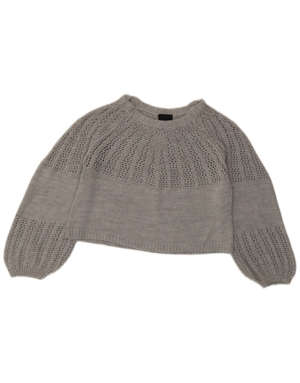 Topshop Maglione da donna corto con scollo a barca oversize UK 8 piccolo grigio