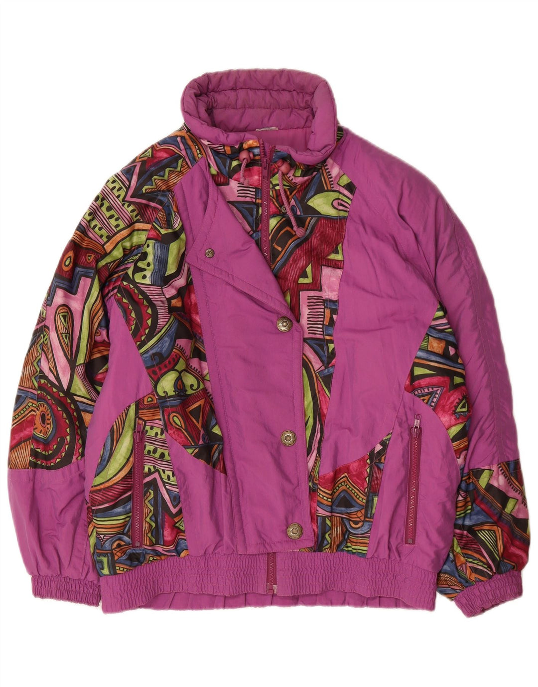 Giacca a vento oversize da donna vintage UK 12 viola medio geometrico