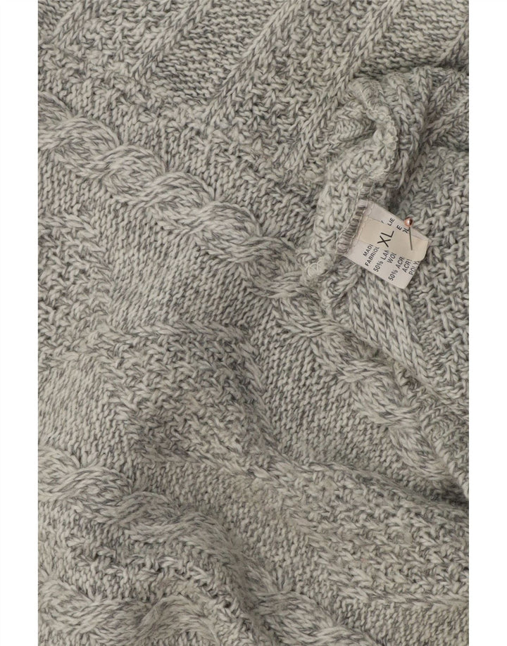 Maglione maglione con zip da uomo VINTAGE XL in lana grigia