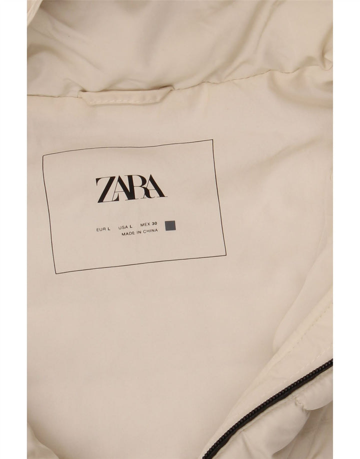 Gilet imbottito con cappuccio da donna Zara UK 14 grande poliestere bianco