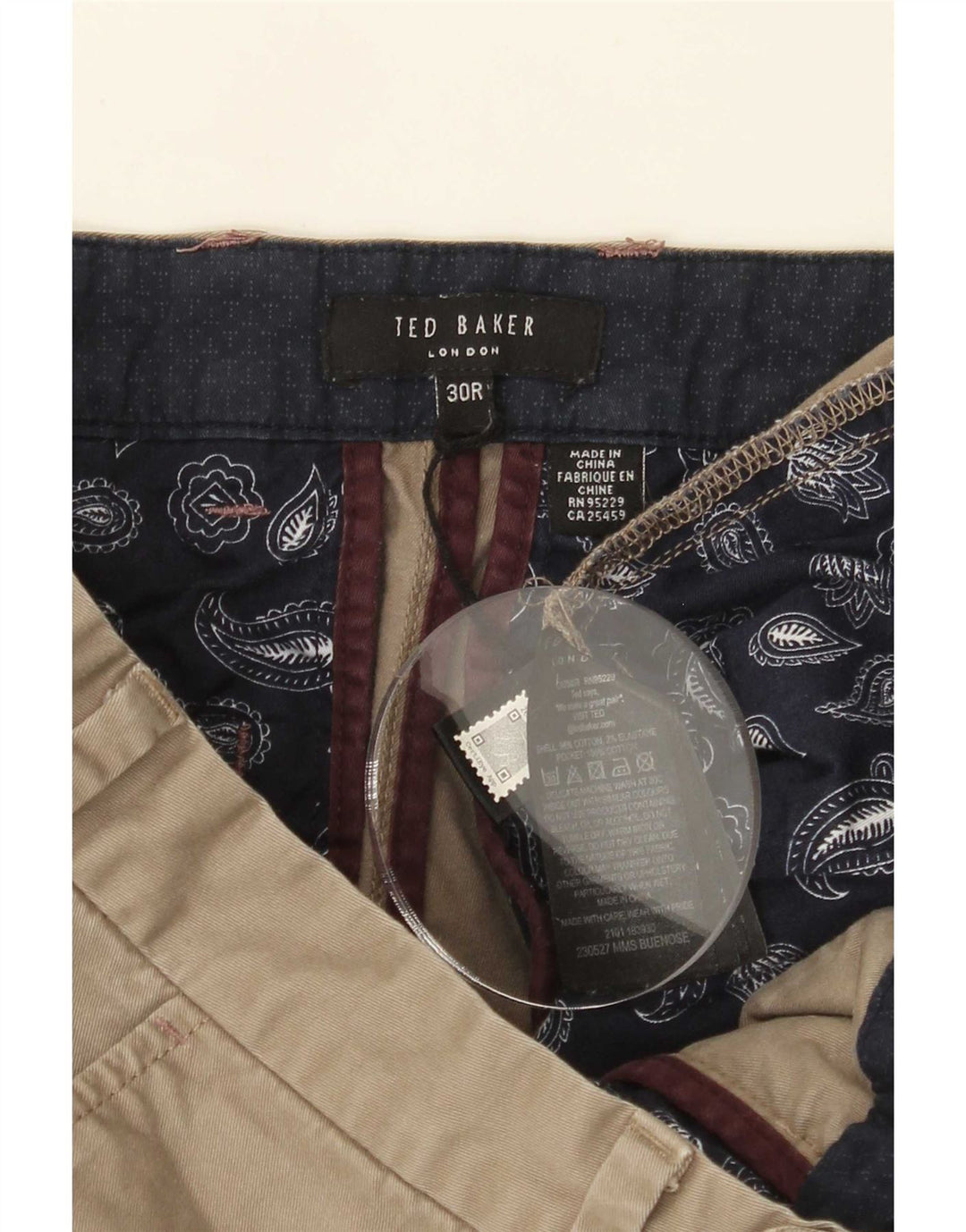 Pantaloncini chino da uomo Ted Baker W30 cotone kaki medio