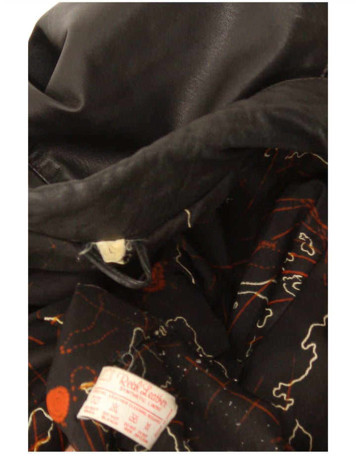Vintage Womens Oversized Leather Jacket UK 16 Large Black Leather