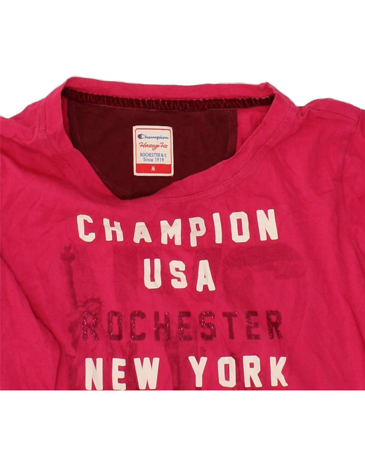 CHAMPION Womens Heritage Fit Graphic Top Long Sleeve UK 12 Medium Pink Vintage Champion and Second-Hand Champion from Messina Hembry 