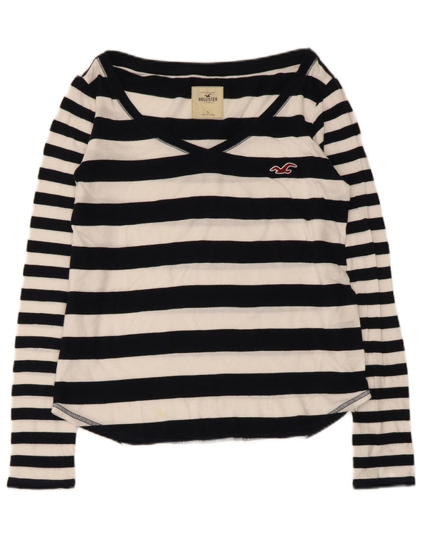 Top Hollister da donna a maniche lunghe UK 10 Small Navy Blue Striped Cotton