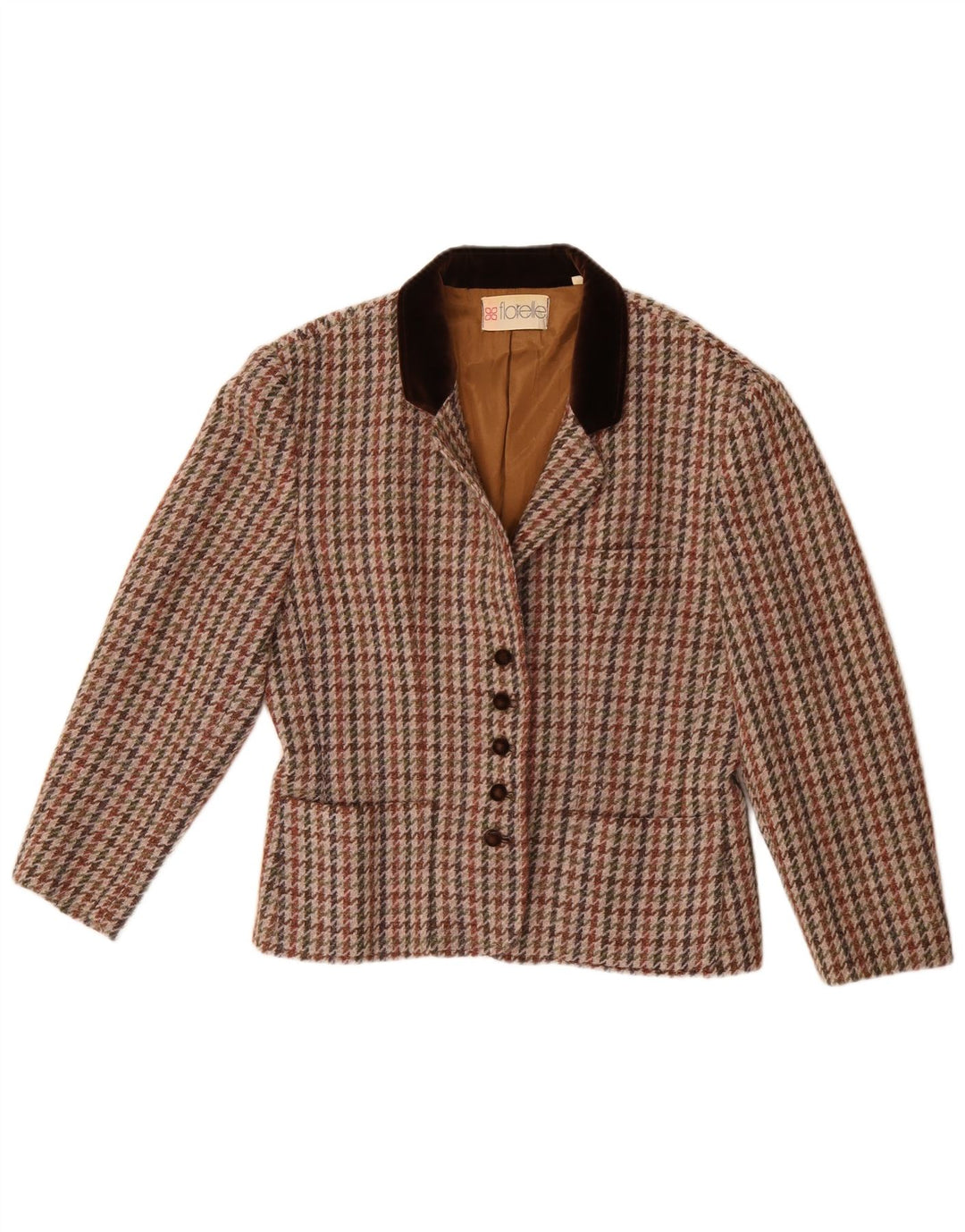 Giacca blazer vintage da donna a 5 bottoni IT 46 grande pied de poule multicolore