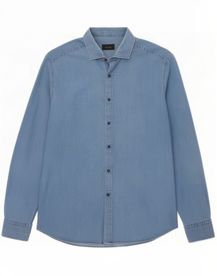 Massimo Dutti Camicia di jeans da uomo XL Blu Cotone
