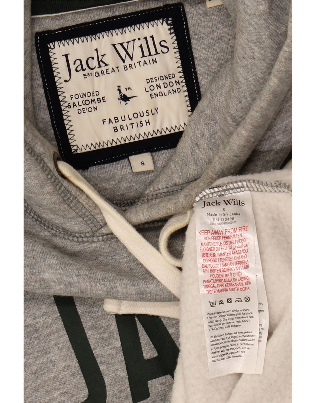 JACK WILLS Mens Graphic Hoodie Jumper Small Grey Cotton