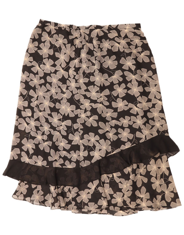 Gonna dritta da donna vintage UK 22 3XL W40 Poliestere floreale nero