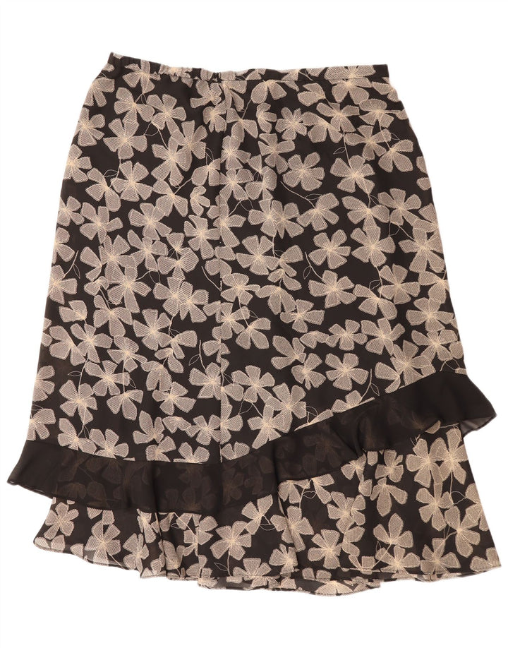 Gonna dritta da donna vintage UK 22 3XL W40 Poliestere floreale nero