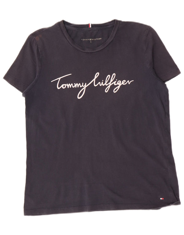 T-shirt grafica da donna Tommy Hilfiger Top UK 10 Small Blu Navy Cotone