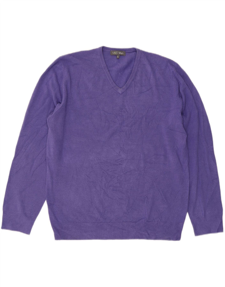 Maglione maglione con scollo a V da uomo Marks & Spencer XL viola acrilico