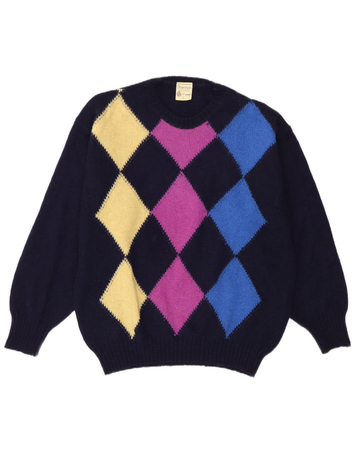 Maglione maglione girocollo da uomo Shannon grande blu navy a rombi/diamante