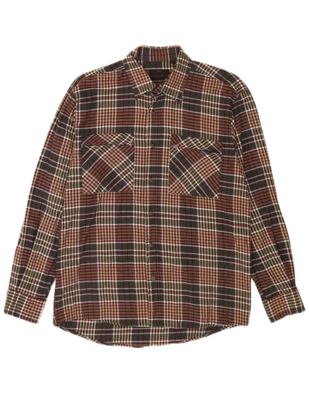 Camicia da uomo in flanella di European Project, cotone a quadri marrone medio