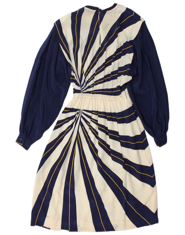 Abito a trapezio da donna a maniche lunghe VINTAGE IT 42 medio blu navy a righe