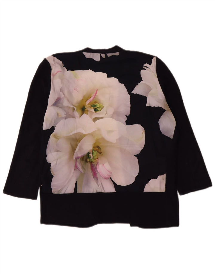 Maglione cardigan aperto da donna Ted Baker taglia 2 piccolo cotone floreale blu navy