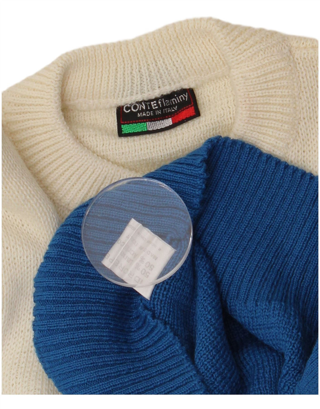 Maglione maglione girocollo da donna vintage IT 46 grande lana color block blu