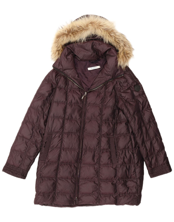 MARELLA Womens Hooded Padded Coat UK 18 XL Burgundy Polyester
