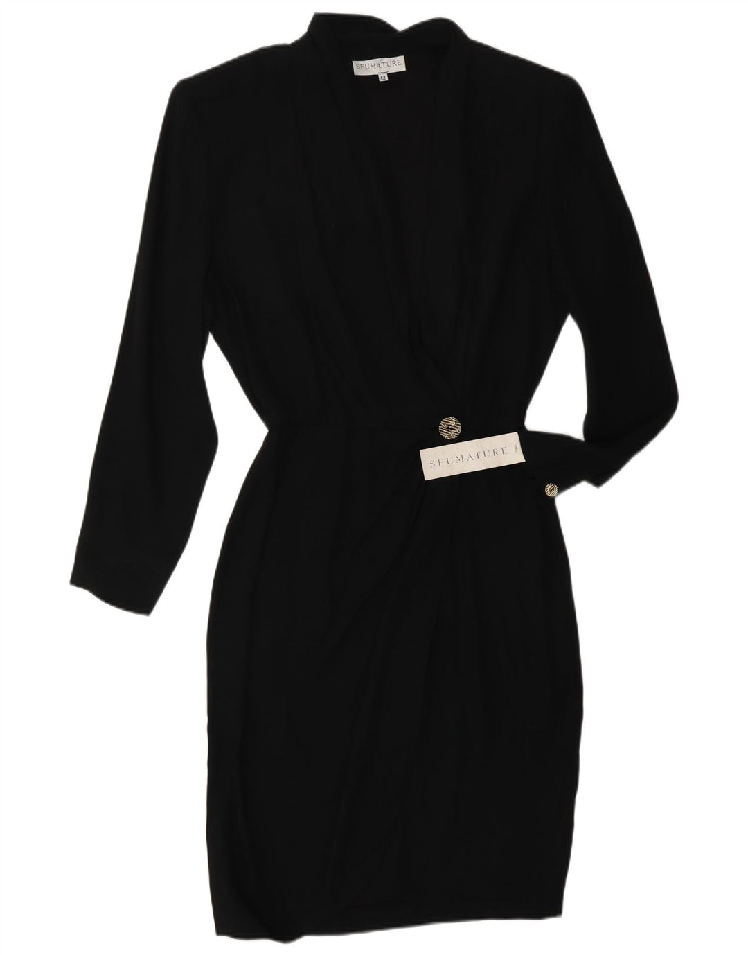 VINTAGE Womens Long Sleeve Wrap Dress IT 42 Medium Black Viscose