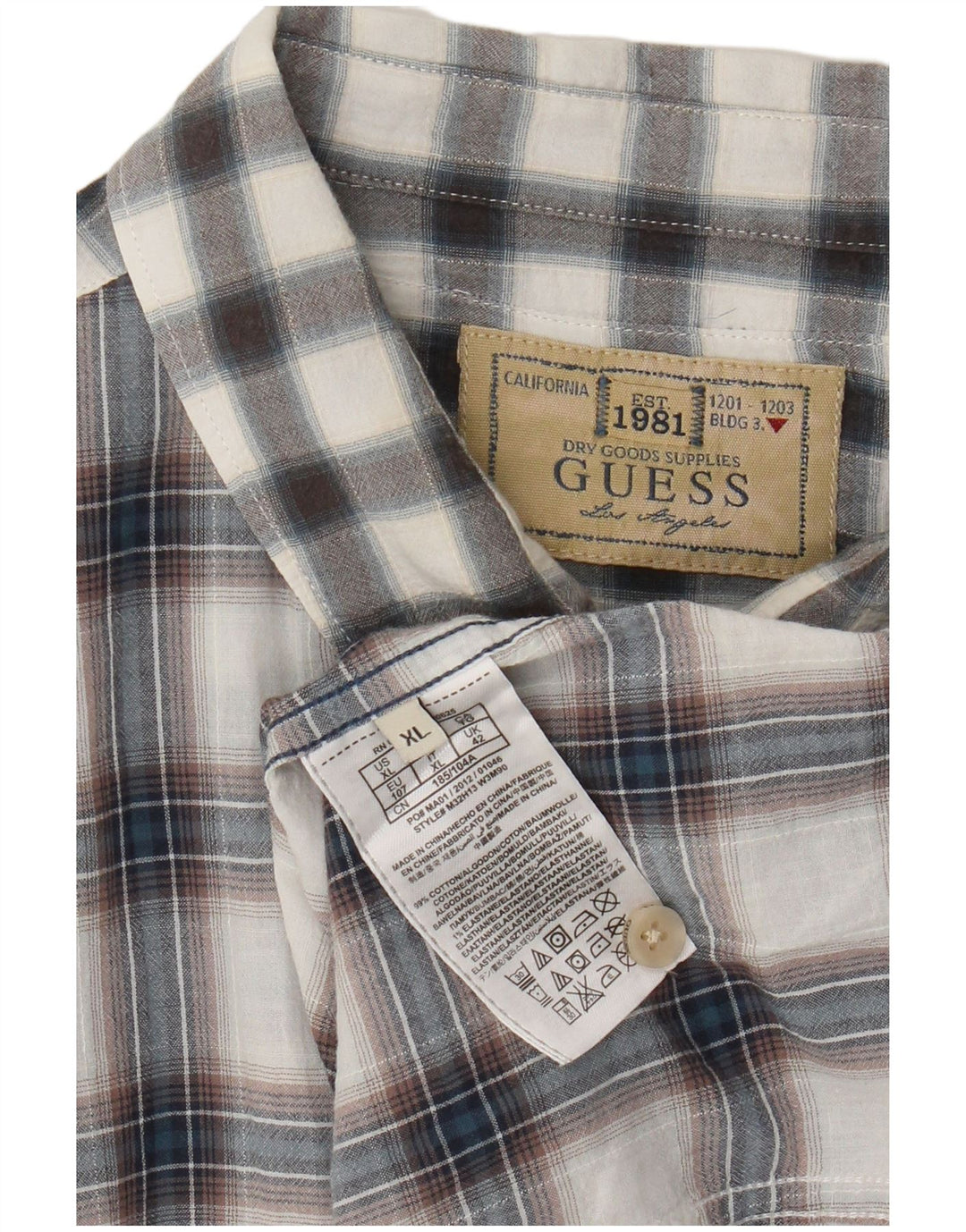 Camicia Guess da uomo a maniche corte XL in cotone a quadri grigio