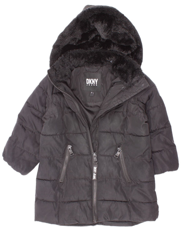 Cappotto imbottito con cappuccio per bambina Dkny 18-24 mesi in nylon nero