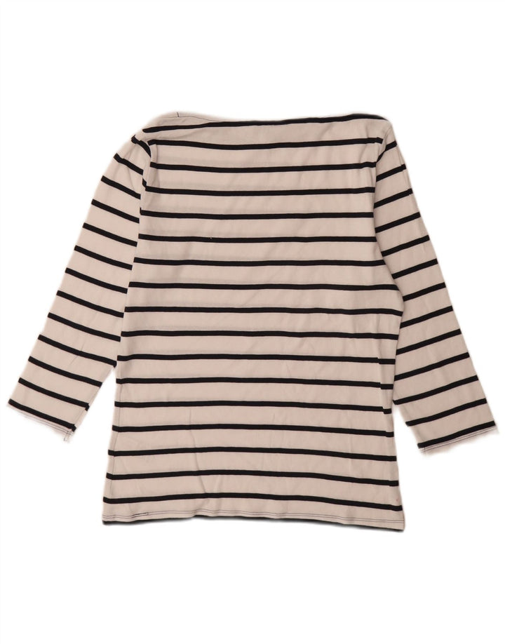 Marks & Spencer Womens Top 3/4 Sleeve UK 12 Medium White Striped Cotton