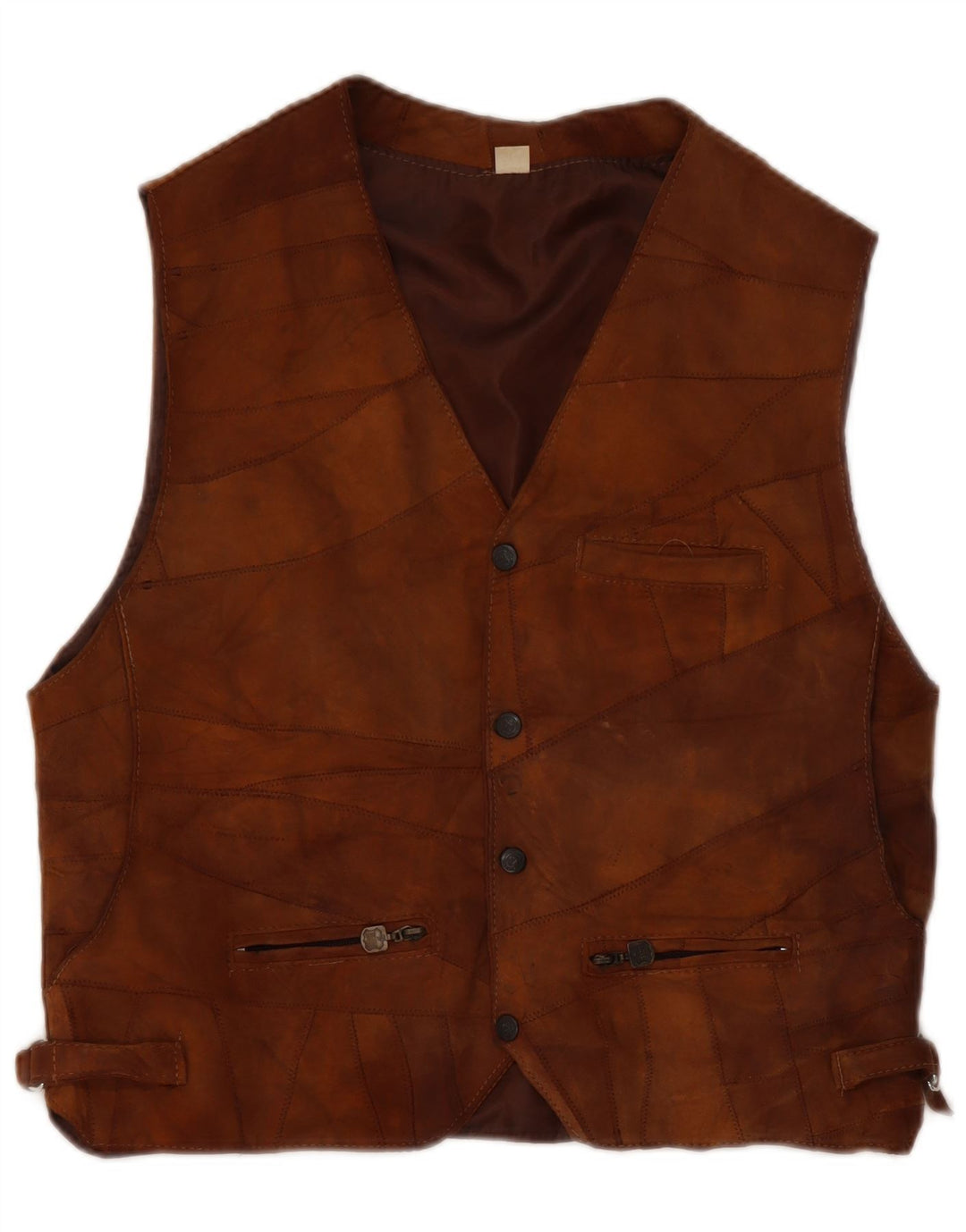 Gilet vintage da uomo in pelle scamosciata grande pelle patchwork marrone