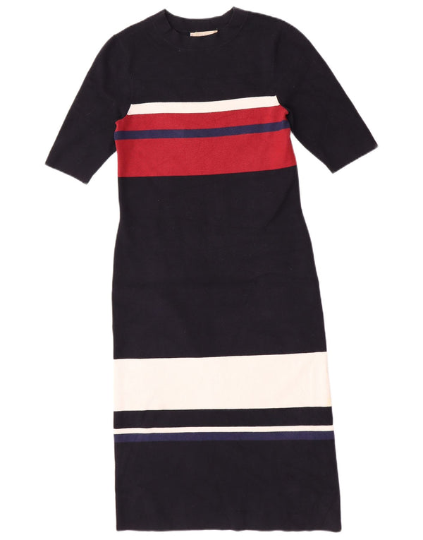 Abito maglione da donna a maniche corte Hobbs UK 10 piccolo a righe blu navy