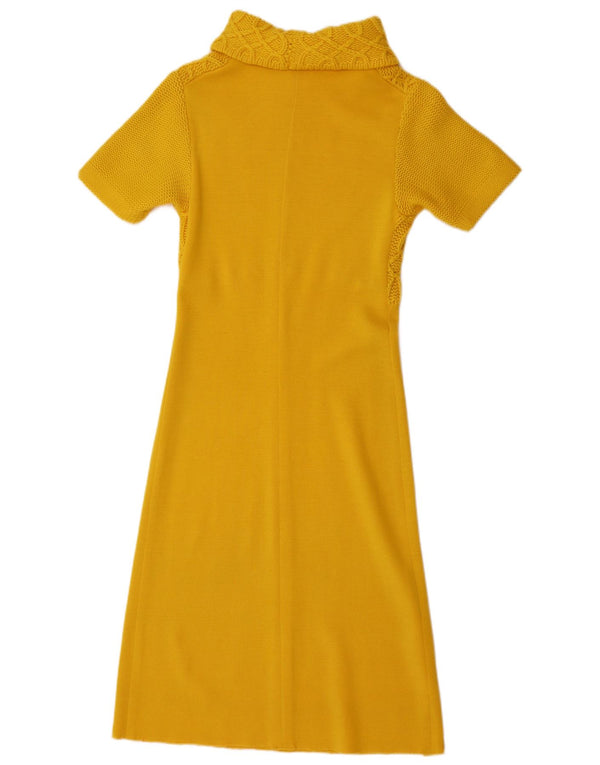 Abito maglione vintage da donna a maniche corte UK 10 piccolo giallo