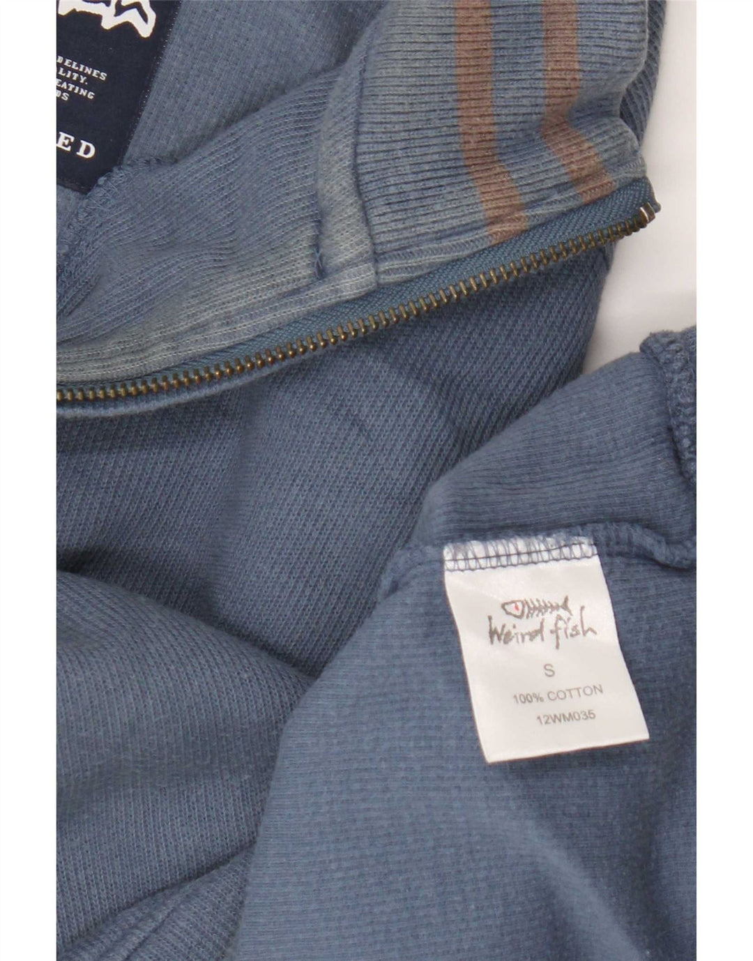 Felpa da uomo con collo con zip Weird Fish, piccola, in cotone blu