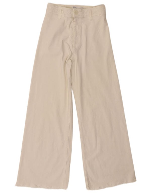 Pantaloni casual a gamba larga a vita alta da donna Zara EU 38 Small W28 L28 Bianco