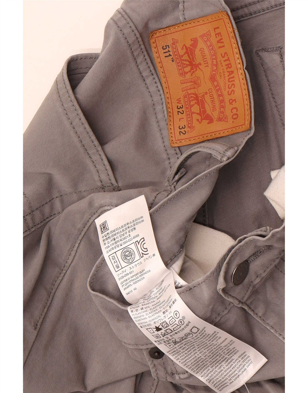 Levi's Uomo 511 Pantaloni Casual Slim W32 L32 Cotone Grigio