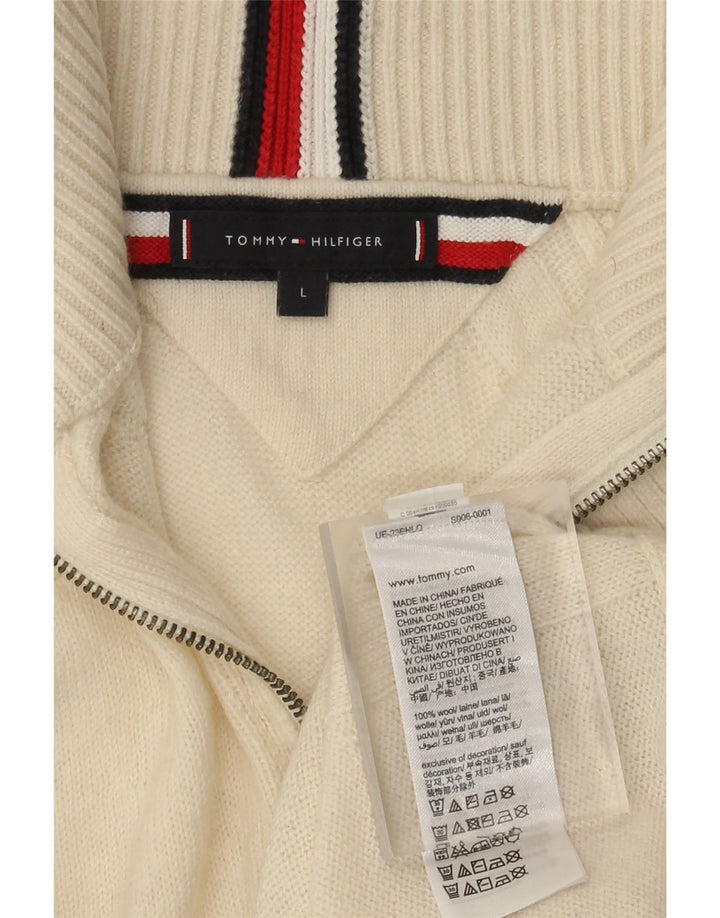 Tommy Hilfiger Uomo Maglione con zip Collo Maglione Grande Lana Bianco Sporco