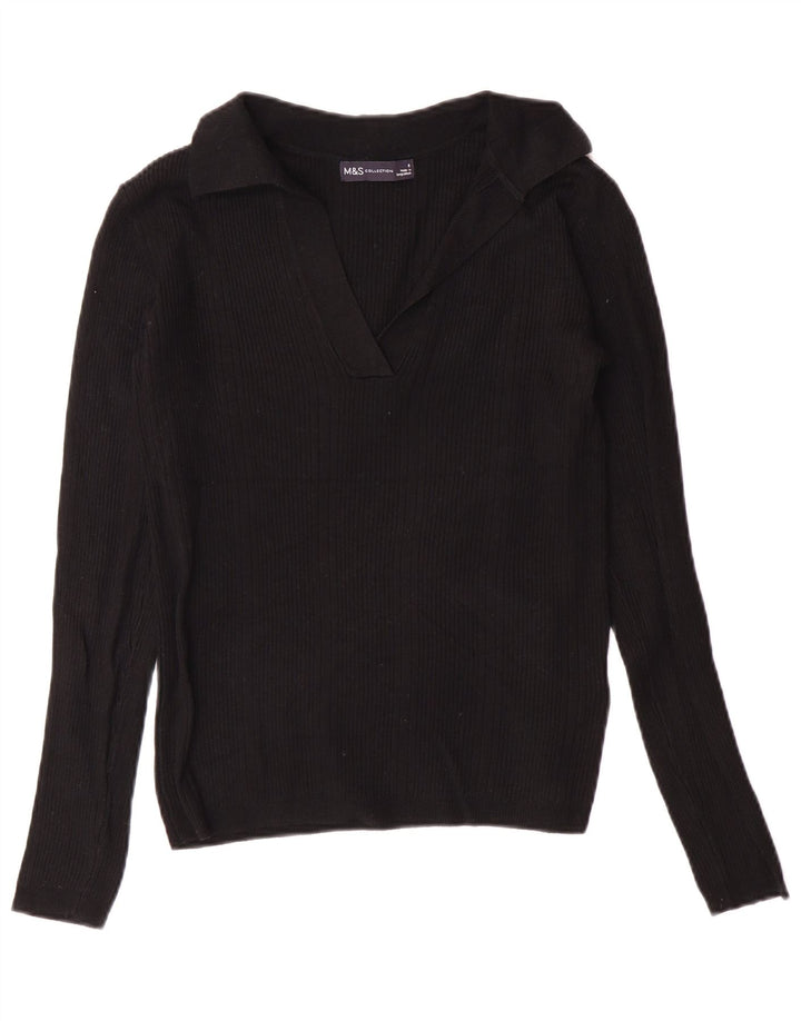 MARKS & SPENCER maglione da donna con collo alto UK 8 piccolo in viscosa nera