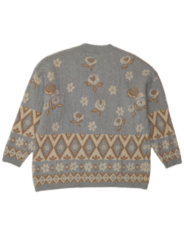 Maglione cardigan vestibilità ampia da donna Stefanel UK 14 Classico floreale blu medio