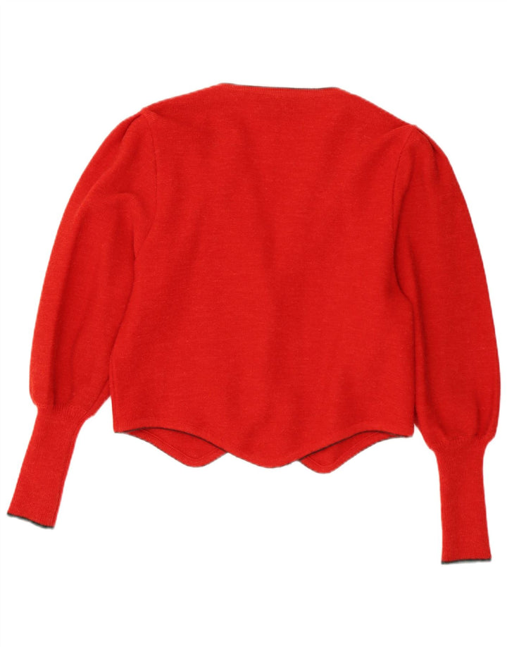 Maglione cardigan da donna vintage EU 42 grande lana floreale rossa