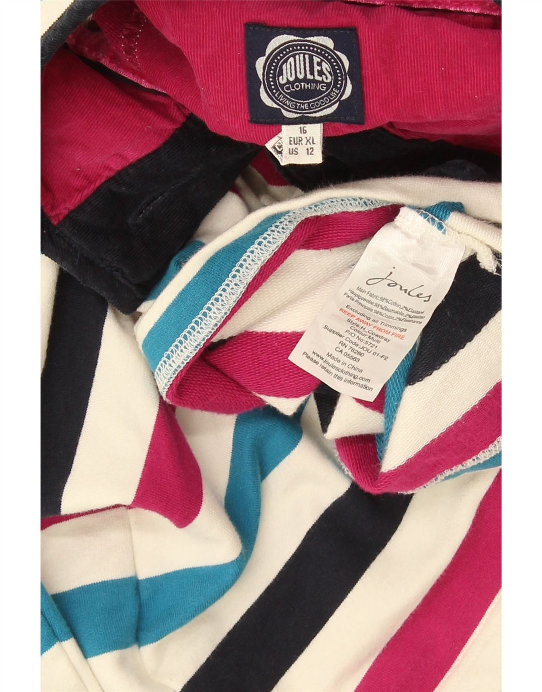 Joules Felpa da Donna Maglione UK 16 Grande a Righe Multicolori