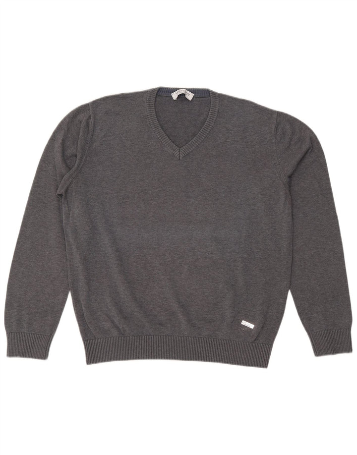 Maglione Trussardi Uomo Scollo a V Large in Cotone Grigio