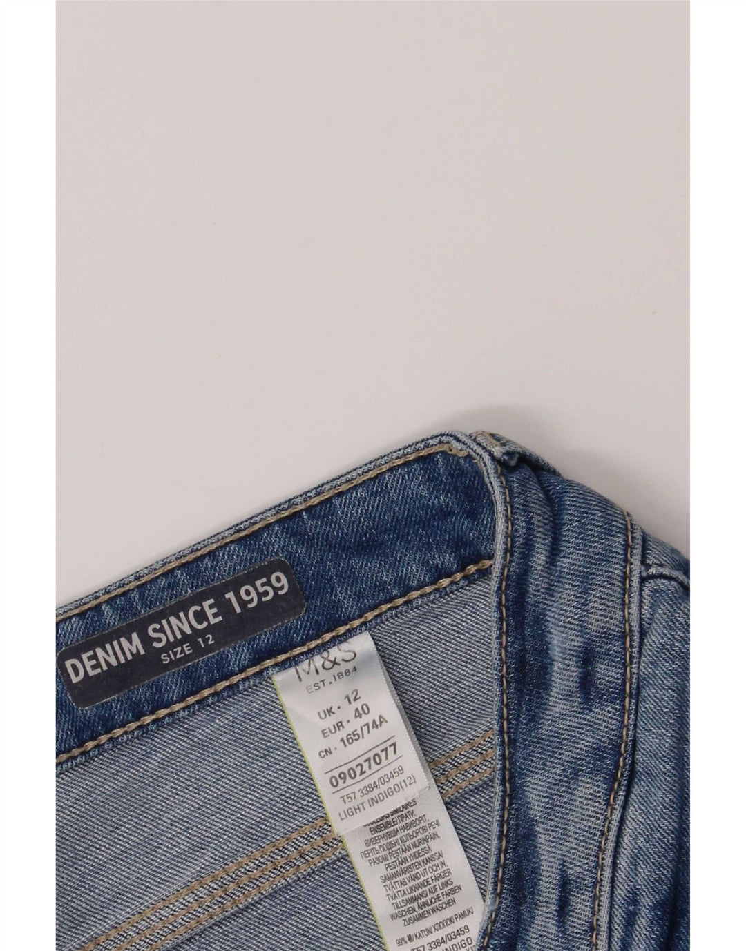 Pantaloncini in denim invecchiato Marks & Spencer da donna UK 12 medio W30 cotone blu