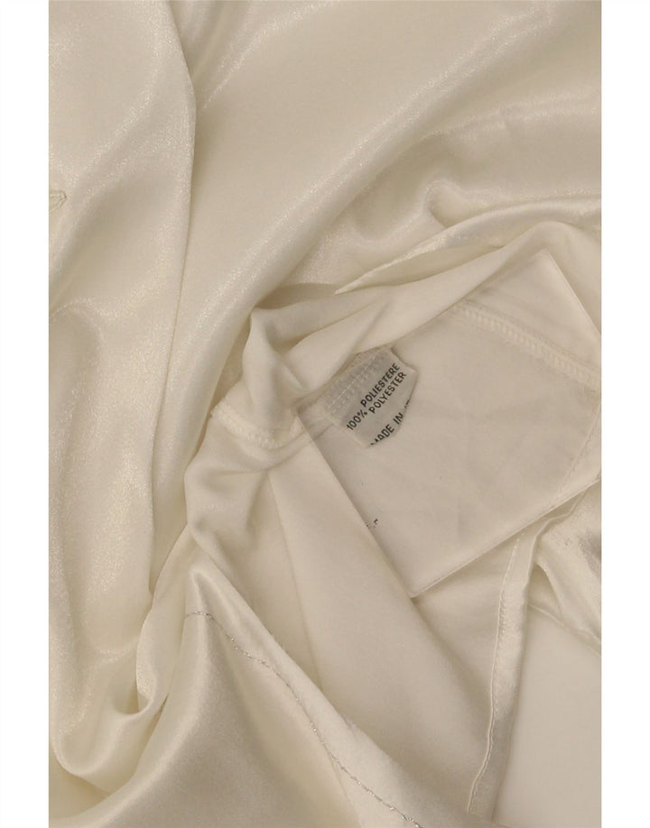 Top camicetta a maniche lunghe da donna vintage UK 16 grande poliestere floreale bianco
