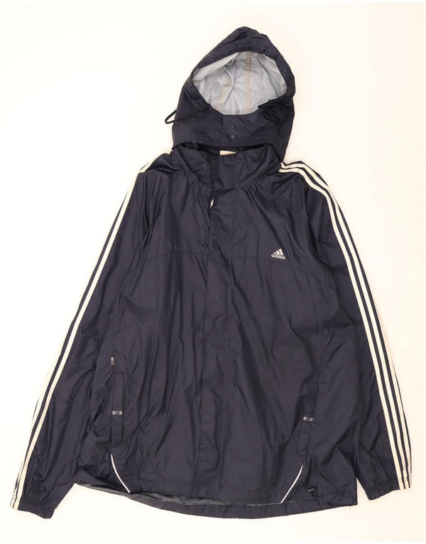 Giacca antipioggia con cappuccio grafico da uomo Adidas UK 46 3XL nylon blu navy