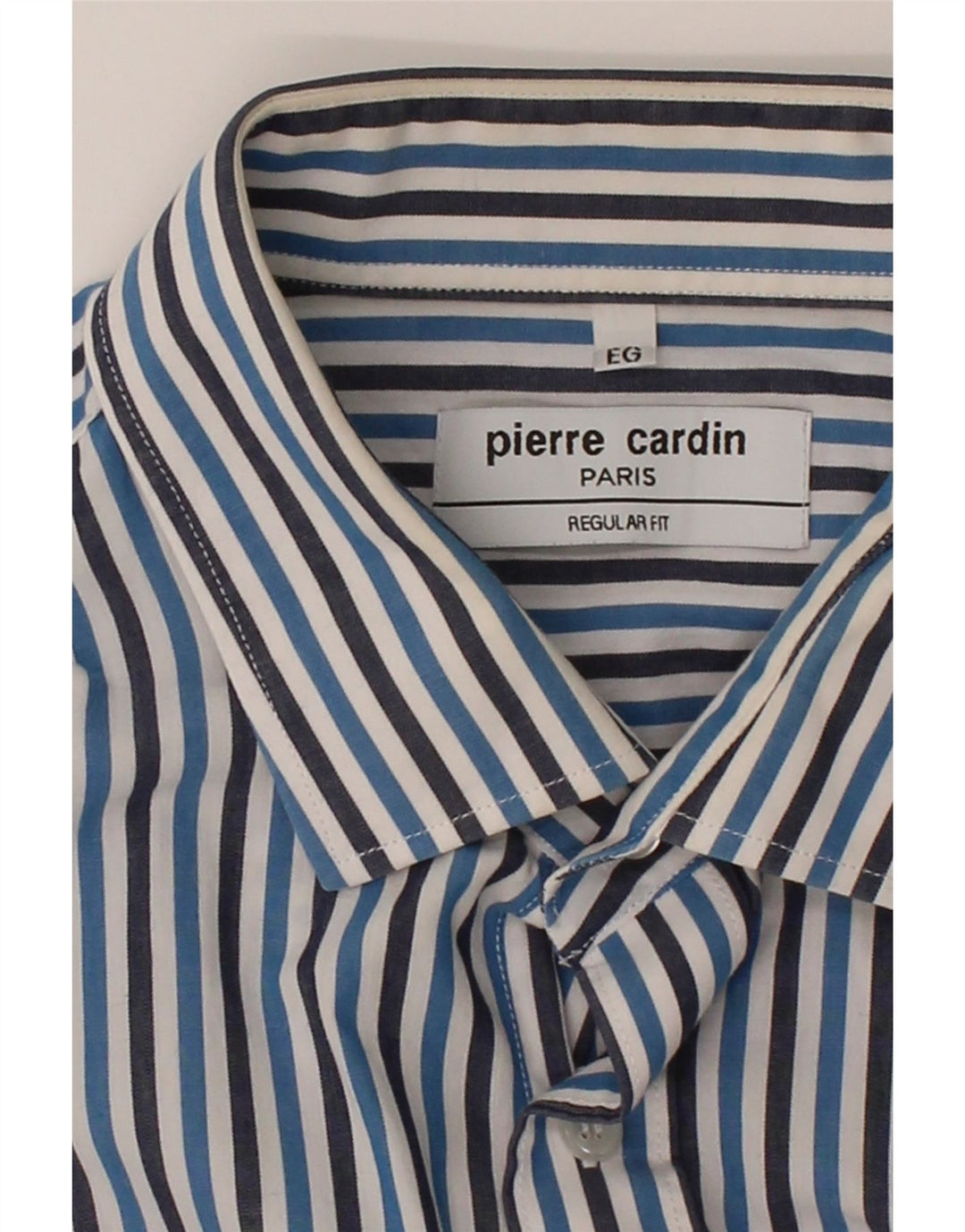 PIERRE CARDIN Mens Shirt Large Blue Striped Cotton Vintage Pierre Cardin and Second-Hand Pierre Cardin from Messina Hembry 