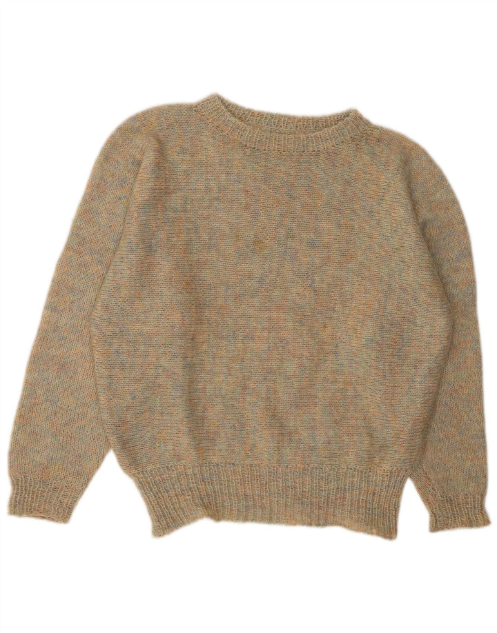 Maglione maglione con scollo a barca da donna VINTAGE UK 14 Grande chiazzato multicolore