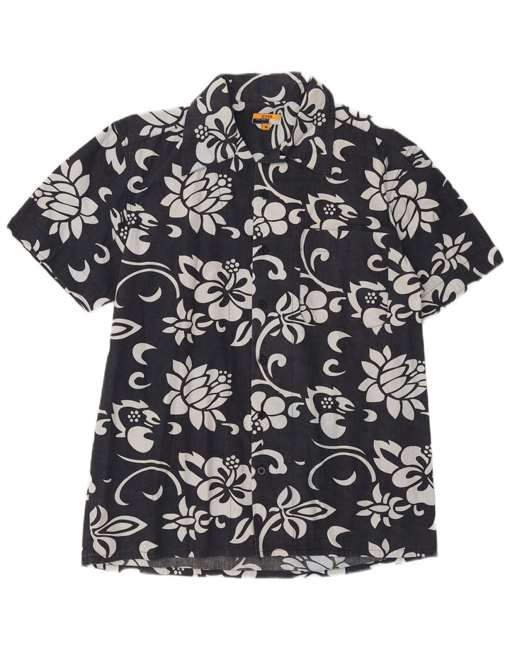 Camicia a maniche corte da uomo OXER in cotone floreale nero medio