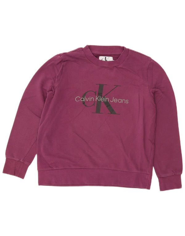 CALVIN KLEIN JEANS Felpa con grafica da donna Maglione UK 16 Large Viola