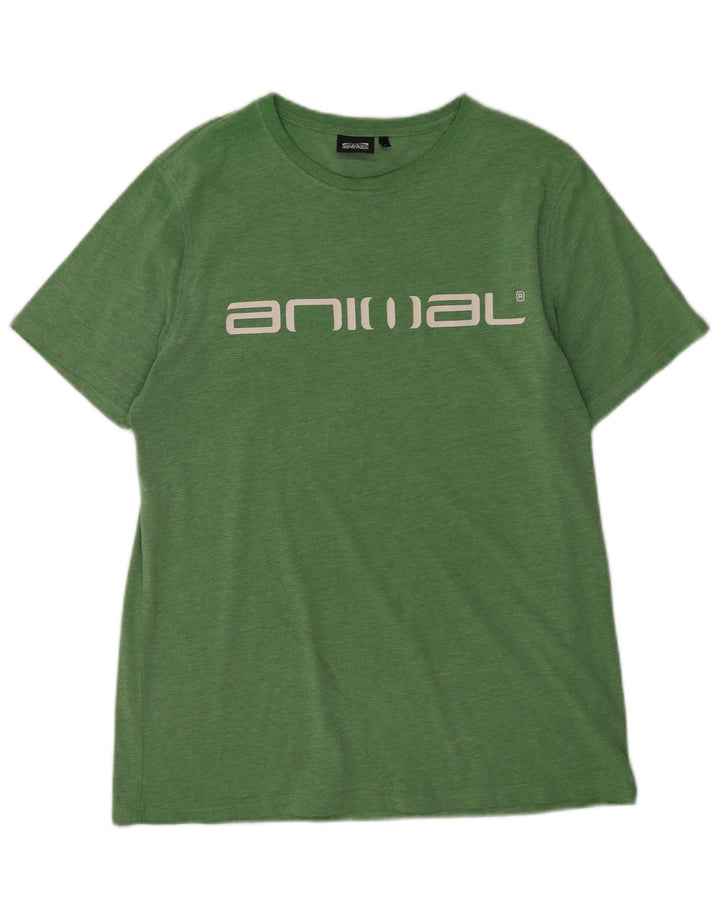 T-shirt grafica da uomo con animali in cotone verde medio