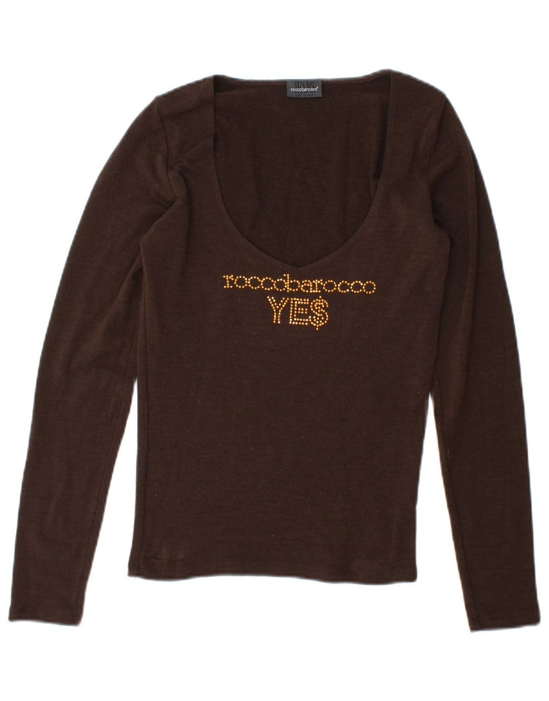 Roccobarocco Top grafico da donna manica lunga UK 12 Marrone medio