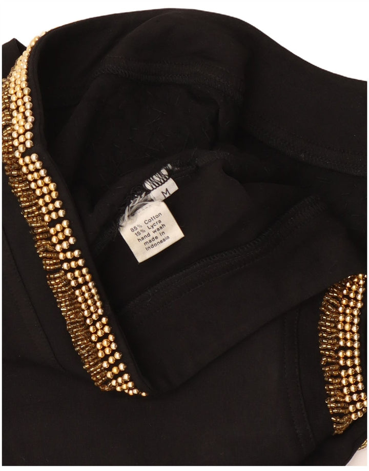 Body vintage da donna a maniche lunghe UK 12 cotone nero medio